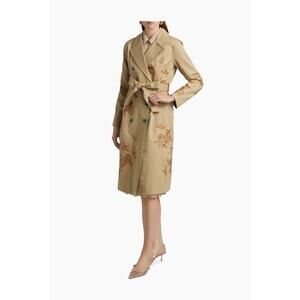 L'AGENCE  Venus Floral-Embroidered Double-Breasted Trench Coat in Tan 6